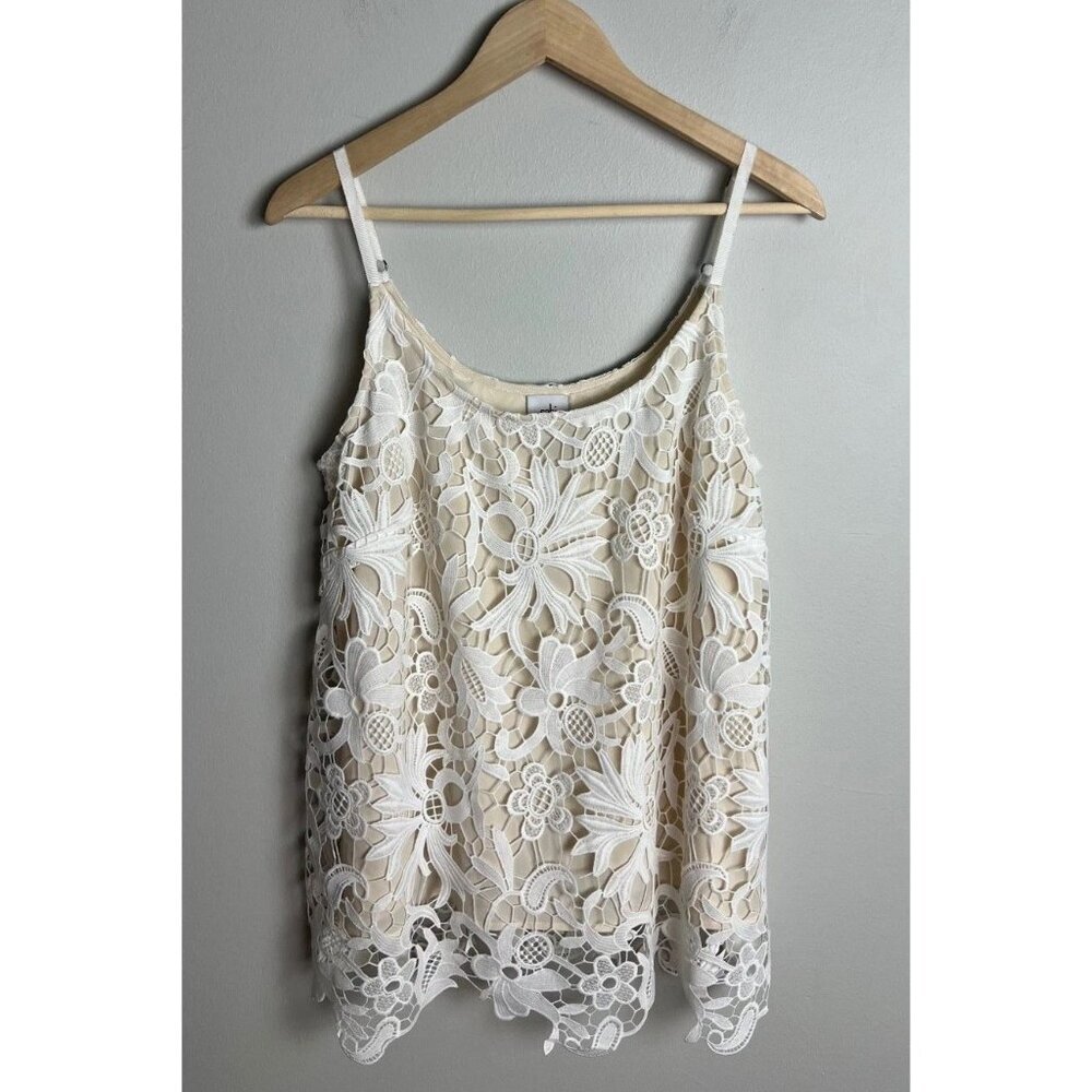 Cabi Lace Overlay Cami Ivory Size Medium Lined Adjustable Style #5254 Women’s